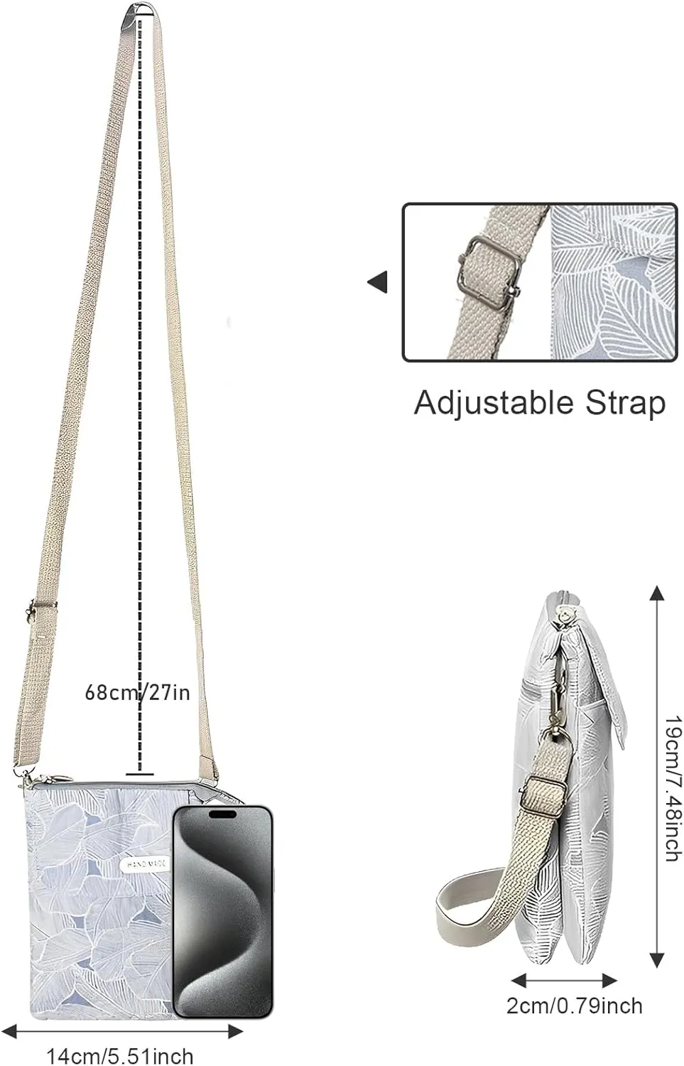 WITERY Leaf Pattern Canvas Cell Phone Purse Wallet Lightweight Small Crossbody Purse Bags for Women Girls