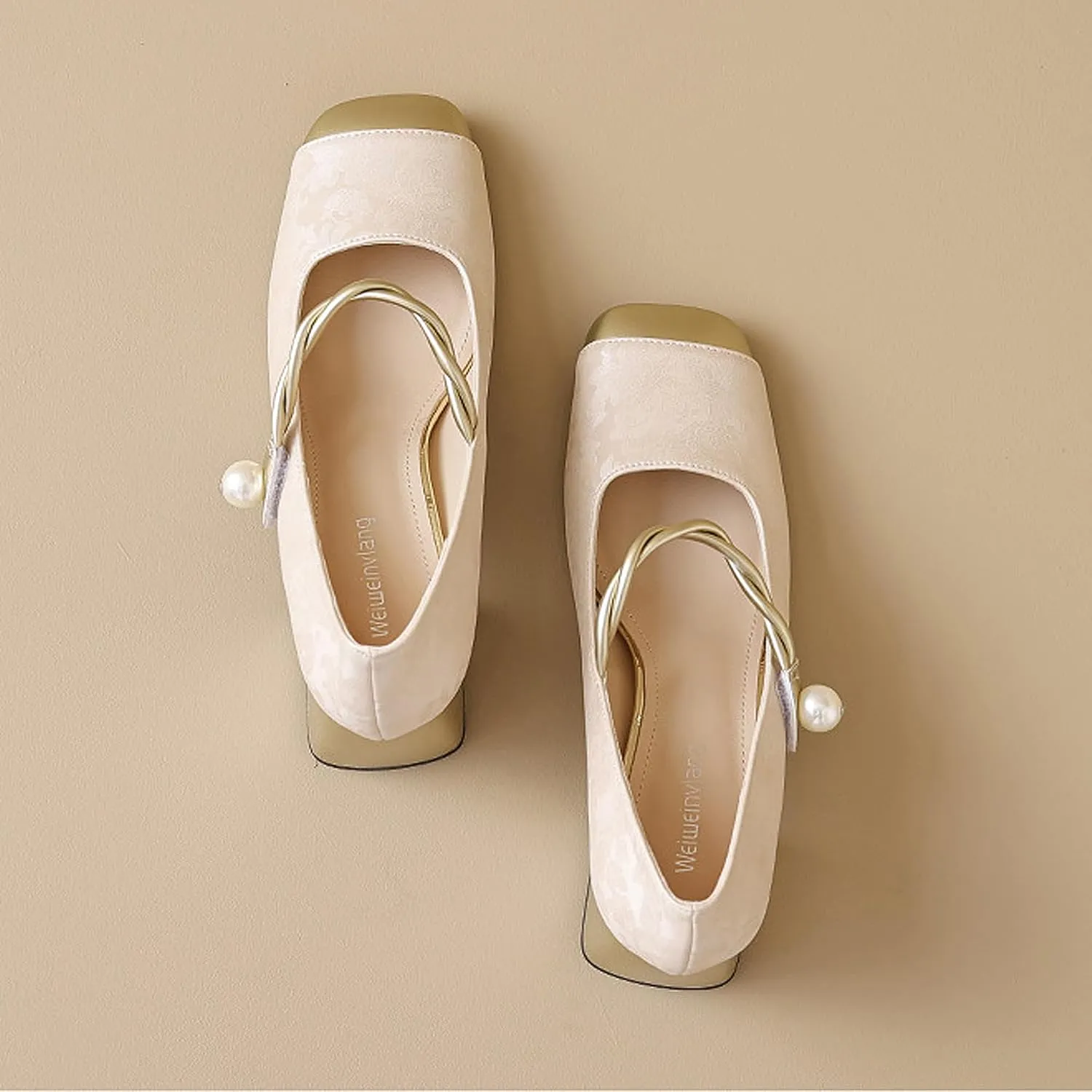 Women Chunky Heel Ankle Strap Dress Shoes for Low Heels Close Square Toe Pumps Single Brocade Fabric Block 6 cm Green Slip-On Office Wedding Party