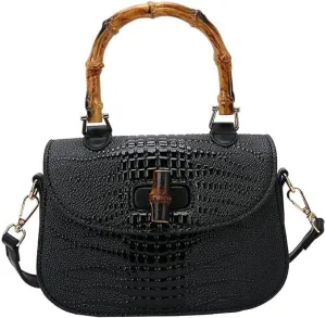 Women Handbag artificial leather Bamboo Top handle Crossbody bag Elegant Purse Evening bag Gift for Women Handmade