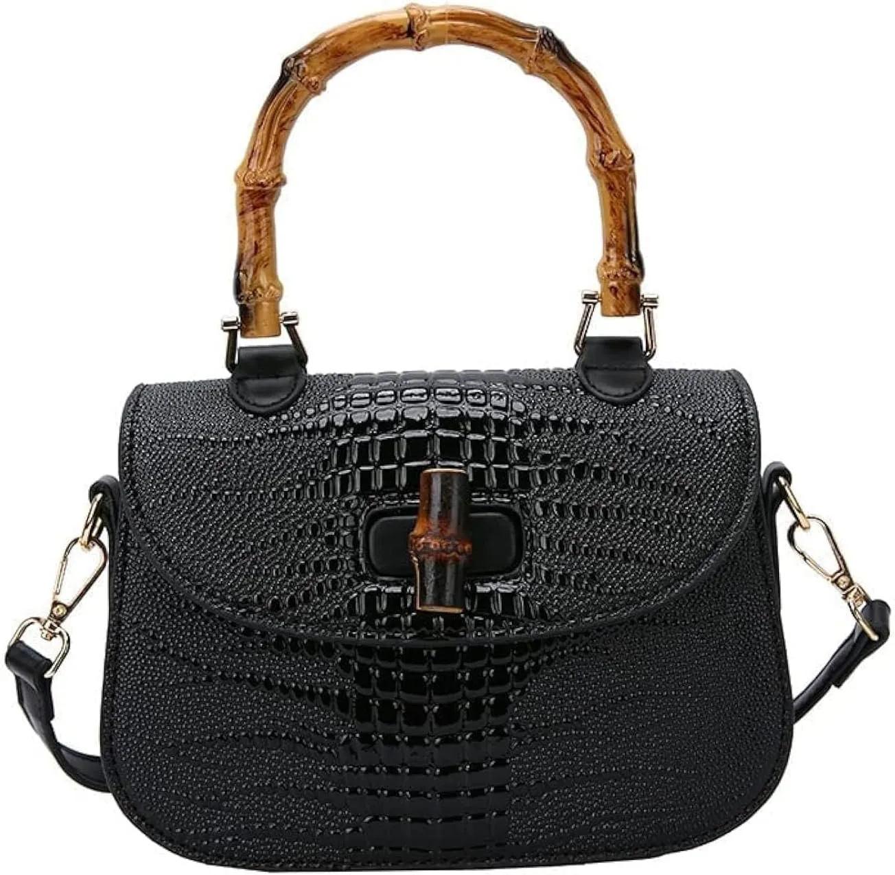 Women Handbag artificial leather Bamboo Top handle Crossbody bag Elegant Purse Evening bag Gift for Women Handmade