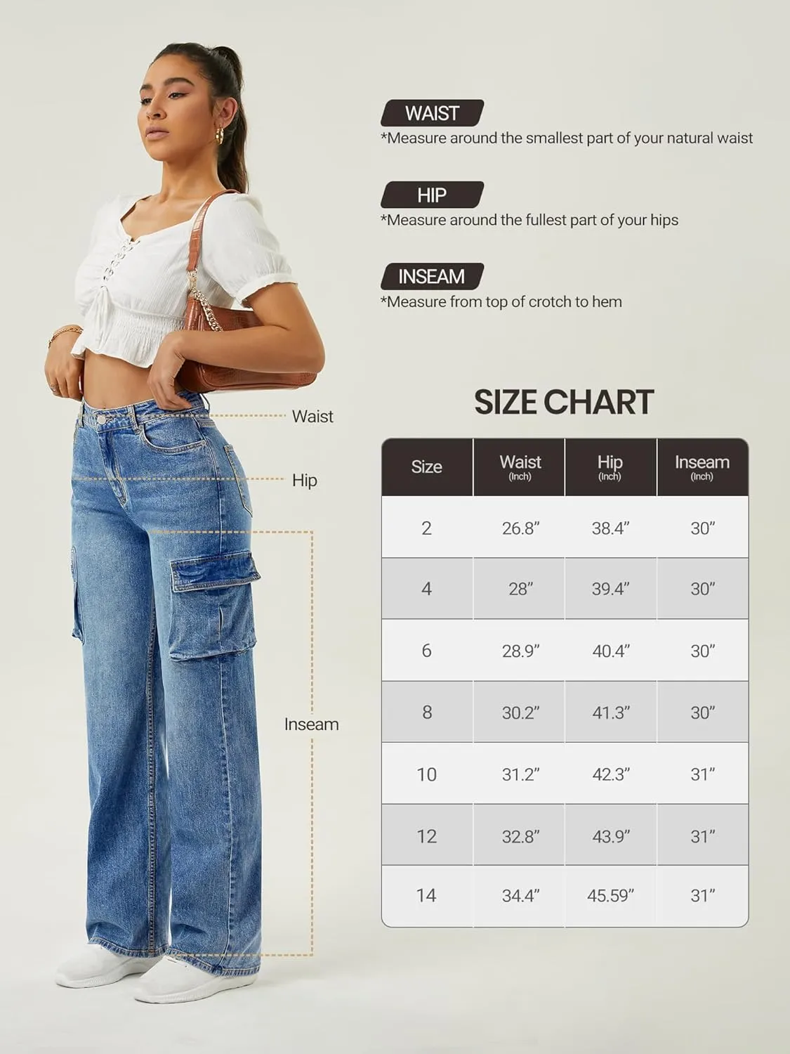 Women High Waisted Cargo Jean for Women with 6 Pockets Straight Wide Leg Jean Casual Baggy Pants