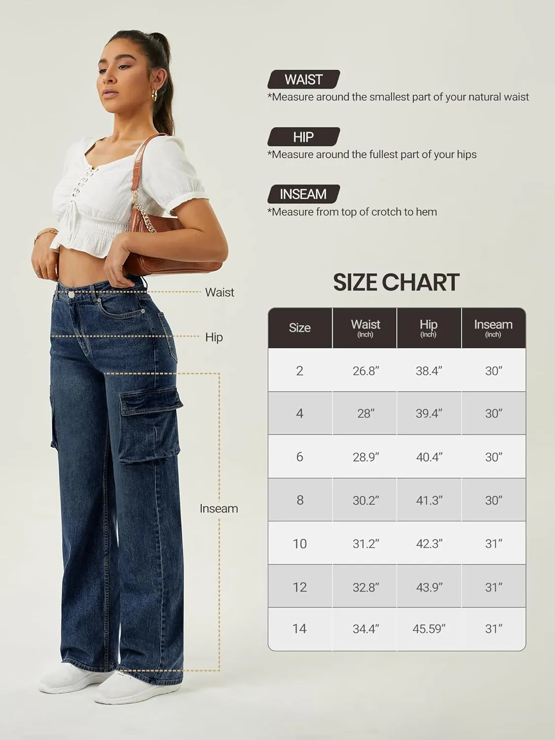 Women High Waisted Cargo Jean for Women with 6 Pockets Straight Wide Leg Jean Casual Baggy Pants
