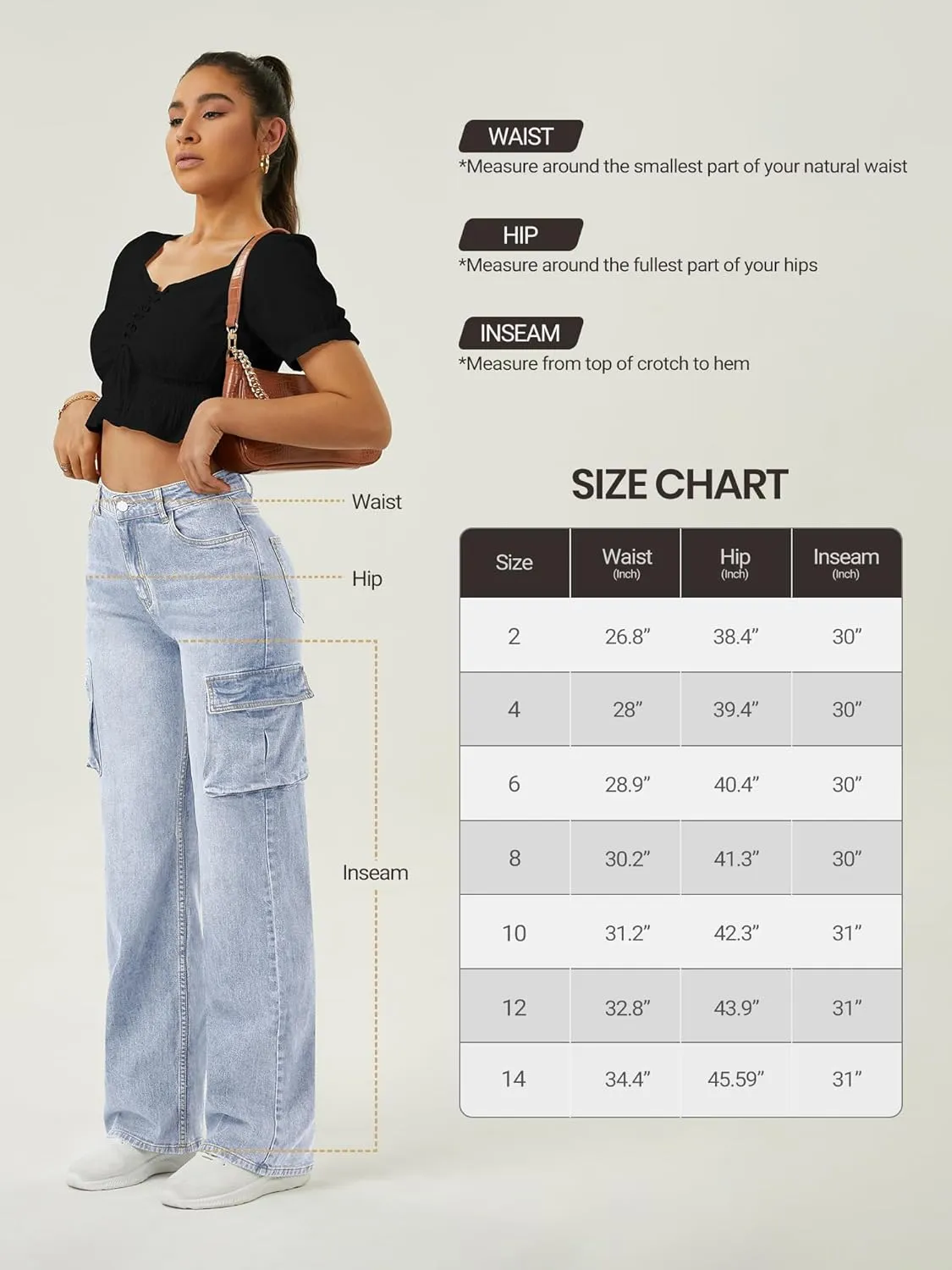 Women High Waisted Cargo Jean for Women with 6 Pockets Straight Wide Leg Jean Casual Baggy Pants