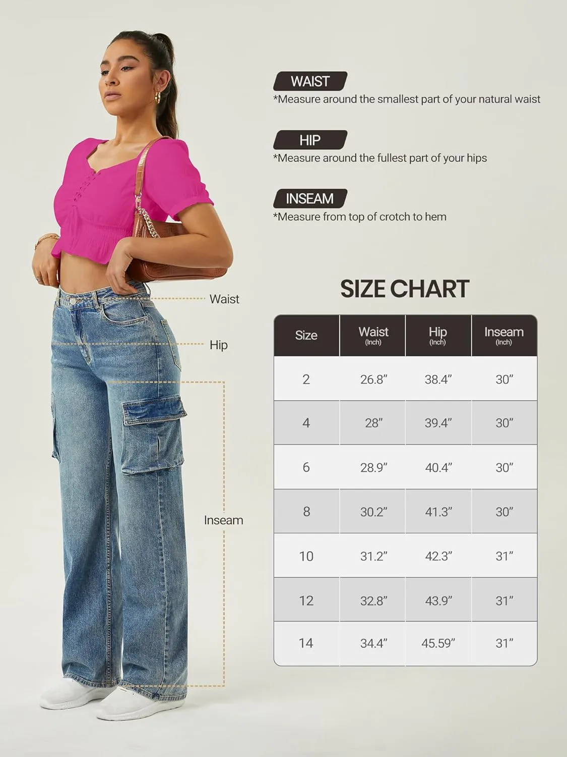 Women High Waisted Cargo Jean for Women with 6 Pockets Straight Wide Leg Jean Casual Baggy Pants