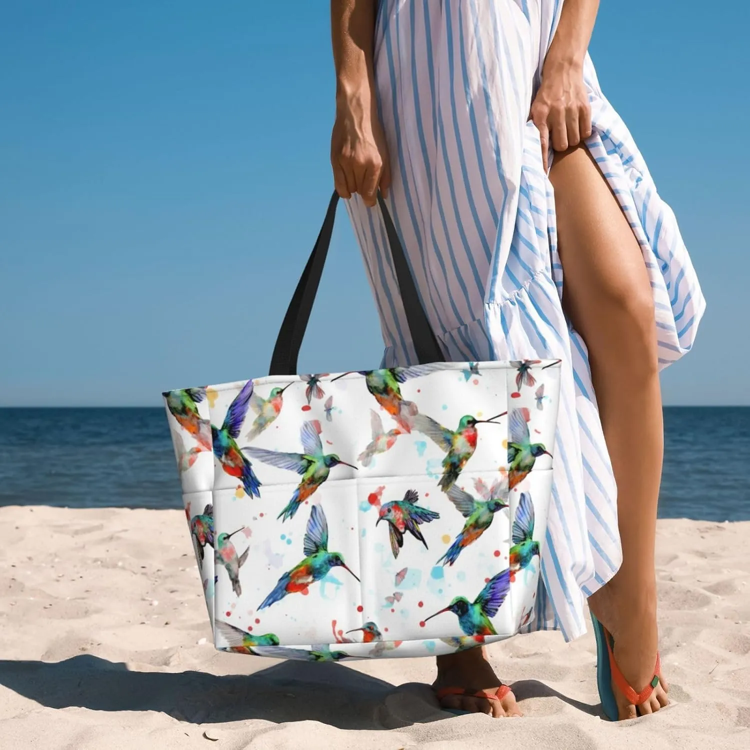 Women Large Beach Bag Travel Weekender Foldable Tote Bag for Pool Beach Vacation Gym