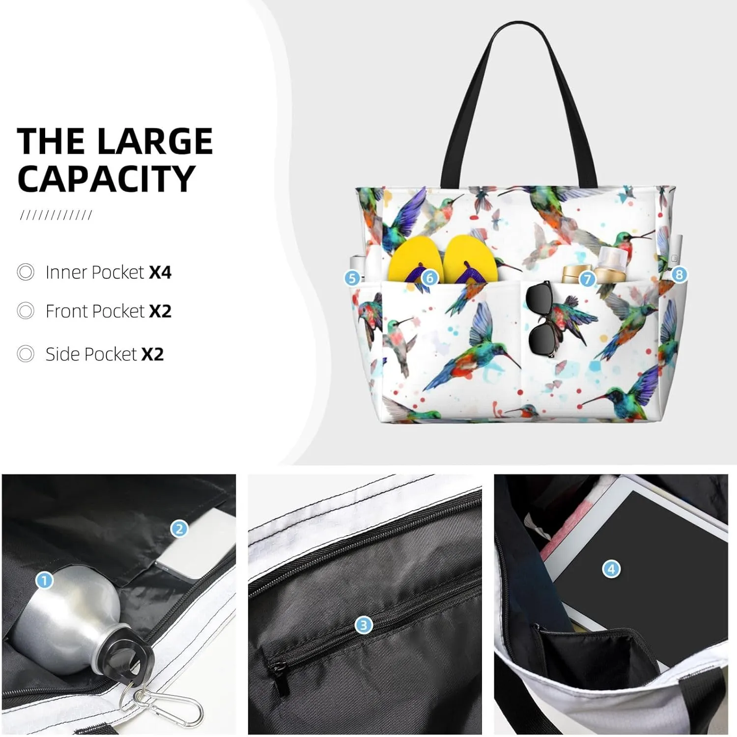 Women Large Beach Bag Travel Weekender Foldable Tote Bag for Pool Beach Vacation Gym
