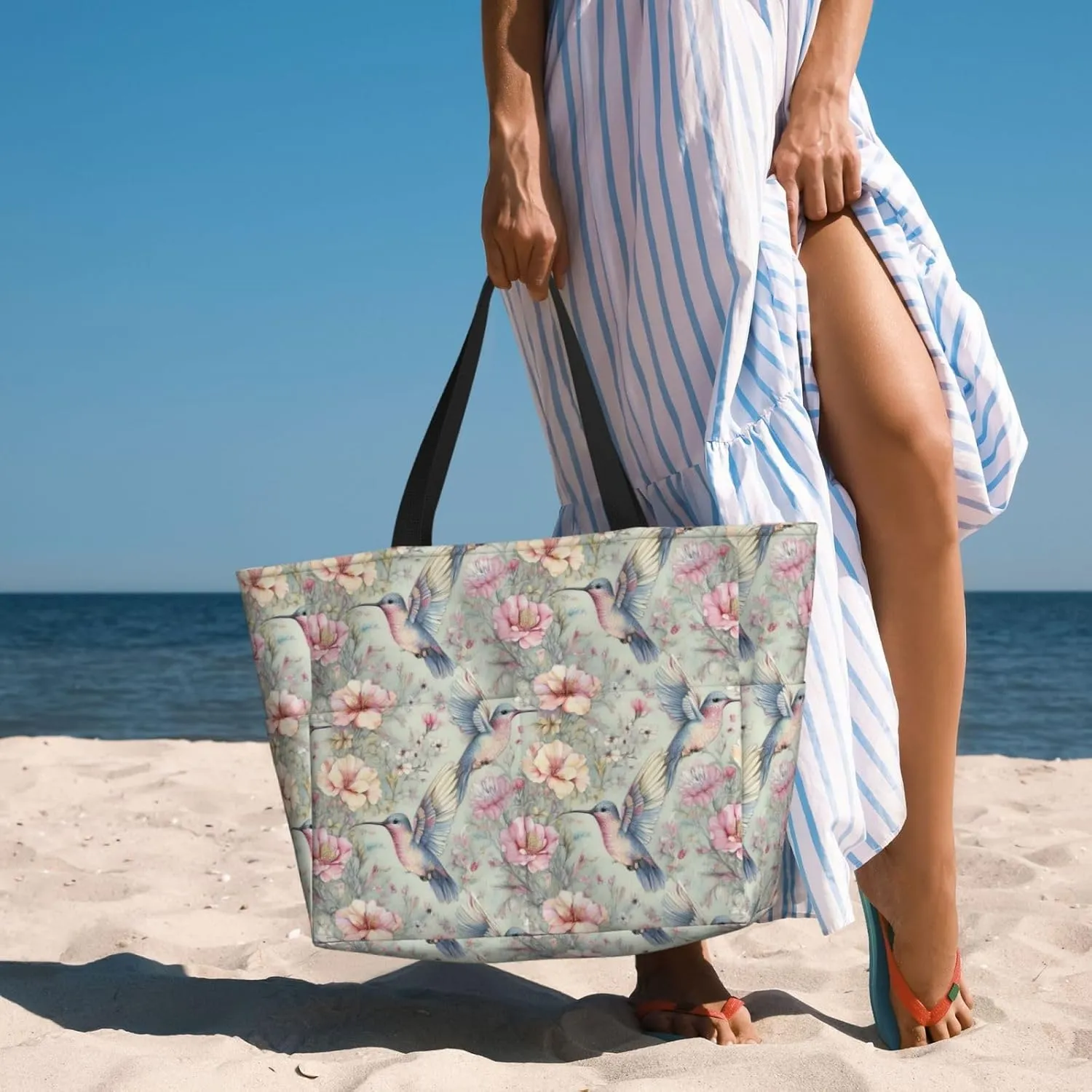 Women Large Beach Bag Travel Weekender Foldable Tote Bag for Pool Beach Vacation Gym