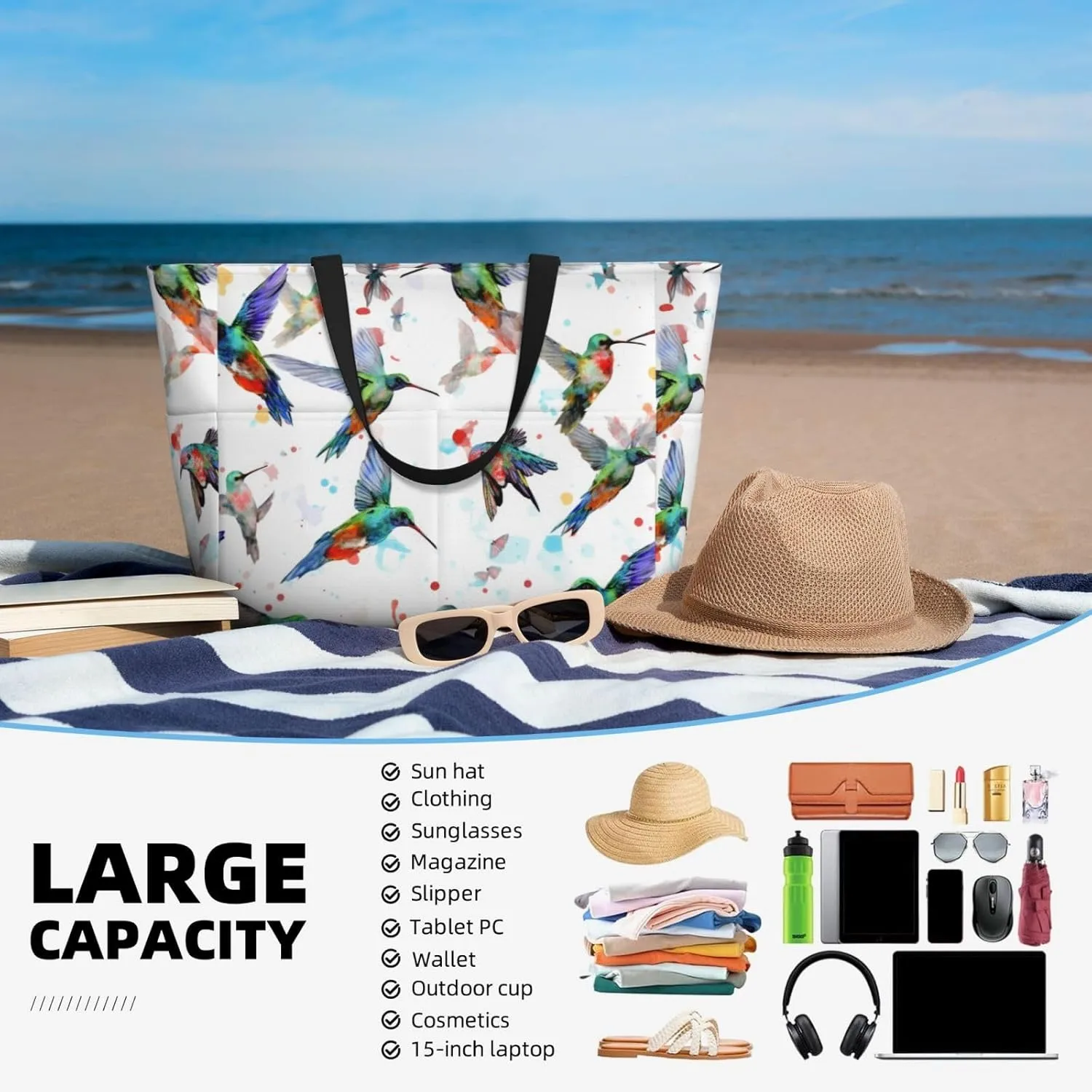 Women Large Beach Bag Travel Weekender Foldable Tote Bag for Pool Beach Vacation Gym