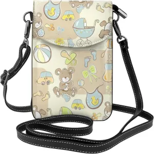 Women PU Leather Kawaii Embroidered Cute Mini Colorful Leaf Print Crossbody Cell phone Bag/Coin Purse