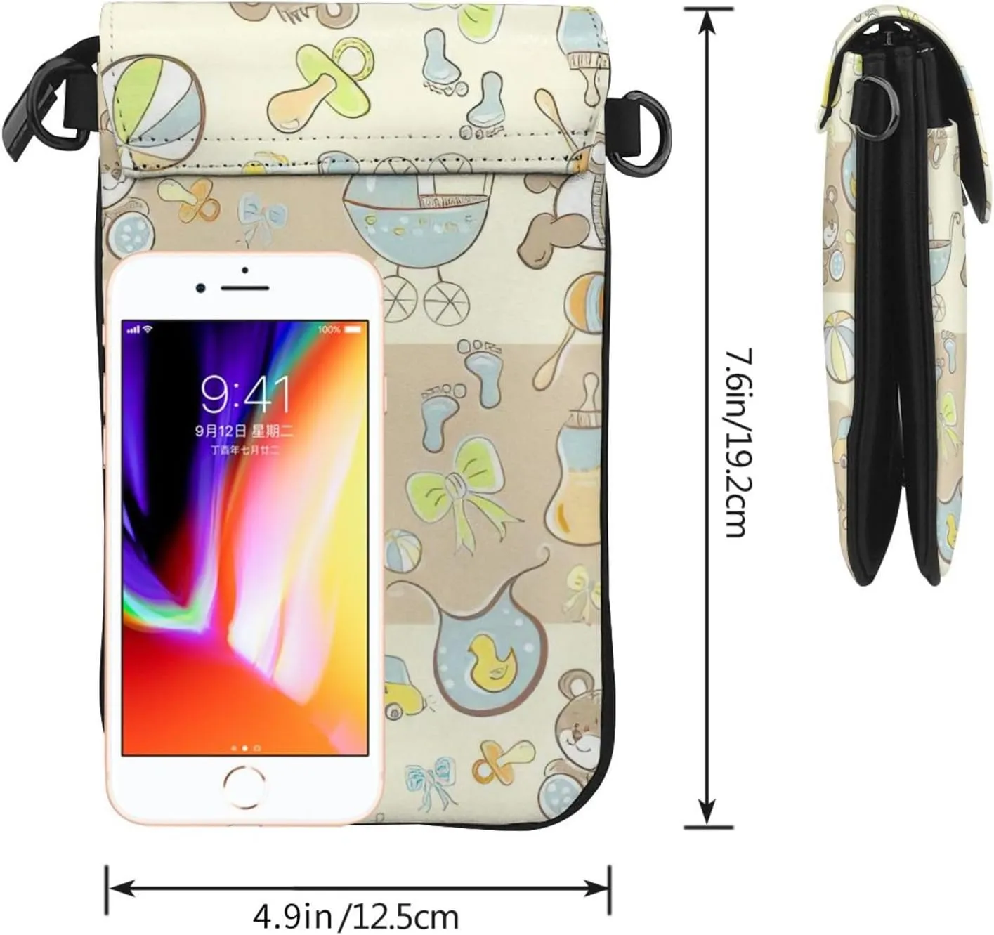 Women PU Leather Kawaii Embroidered Cute Mini Colorful Leaf Print Crossbody Cell phone Bag/Coin Purse