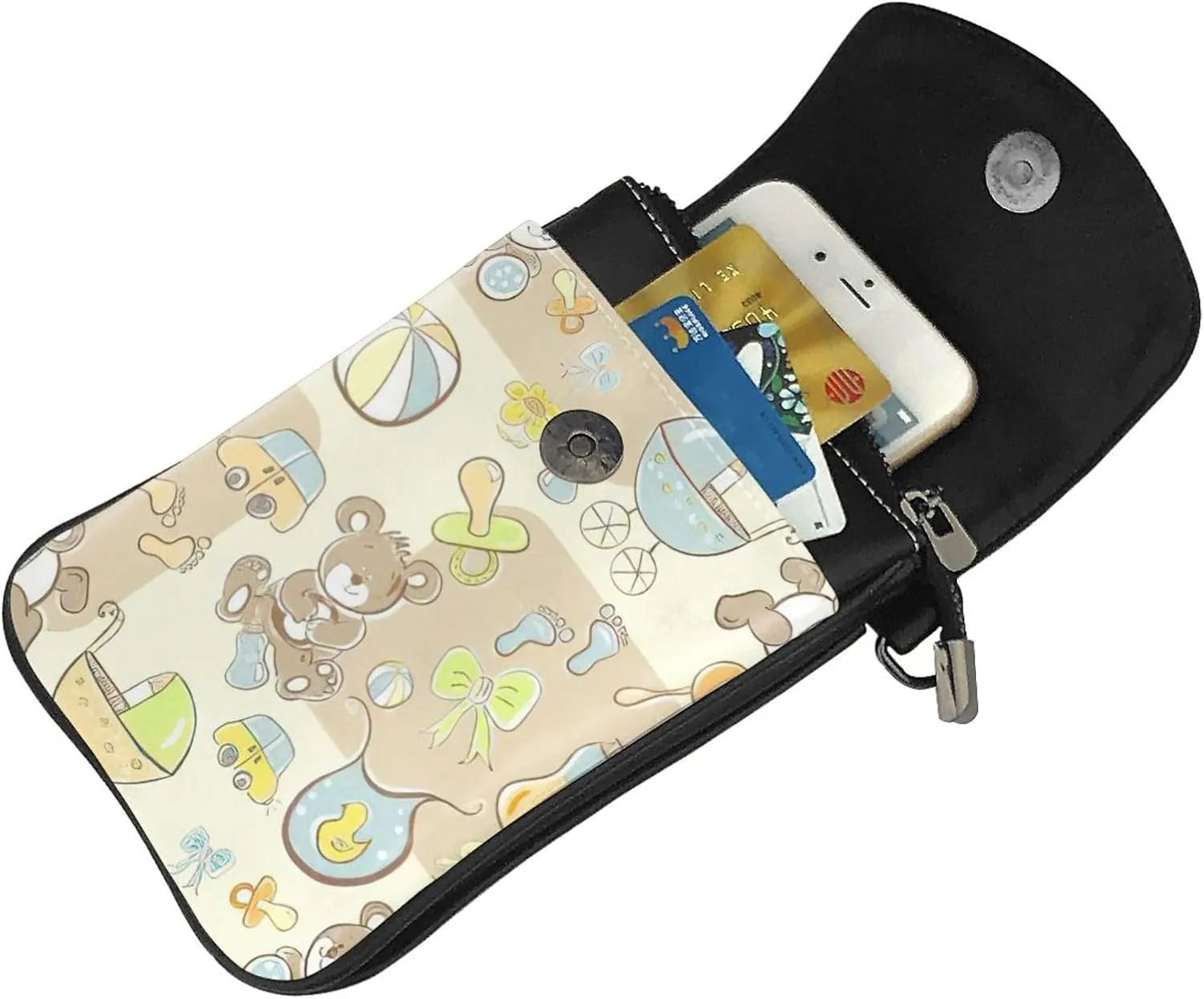 Women PU Leather Kawaii Embroidered Cute Mini Colorful Leaf Print Crossbody Cell phone Bag/Coin Purse