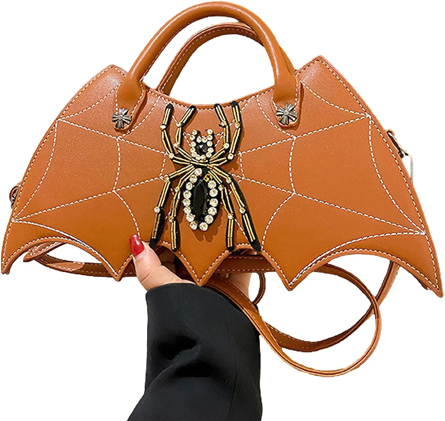 Women Spider Web Purse Novelty Bat Wing Shoulder Bag Unique Halloween Crossbody Bag PU Leather Horror Goth Hangbag