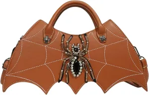 Women Spider Web Purse Novelty Bat Wing Shoulder Bag Unique Halloween Crossbody Bag PU Leather Horror Goth Hangbag