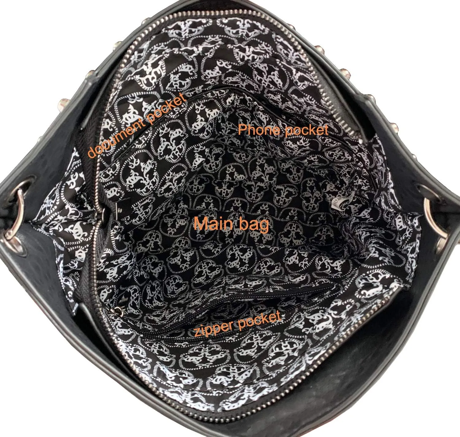 Women Studded Handbag Big Skull Purses Leather Tote Crossbody Shoulder Bag Black