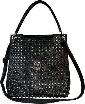 Women Studded Handbag Big Skull Purses Leather Tote Crossbody Shoulder Bag Black