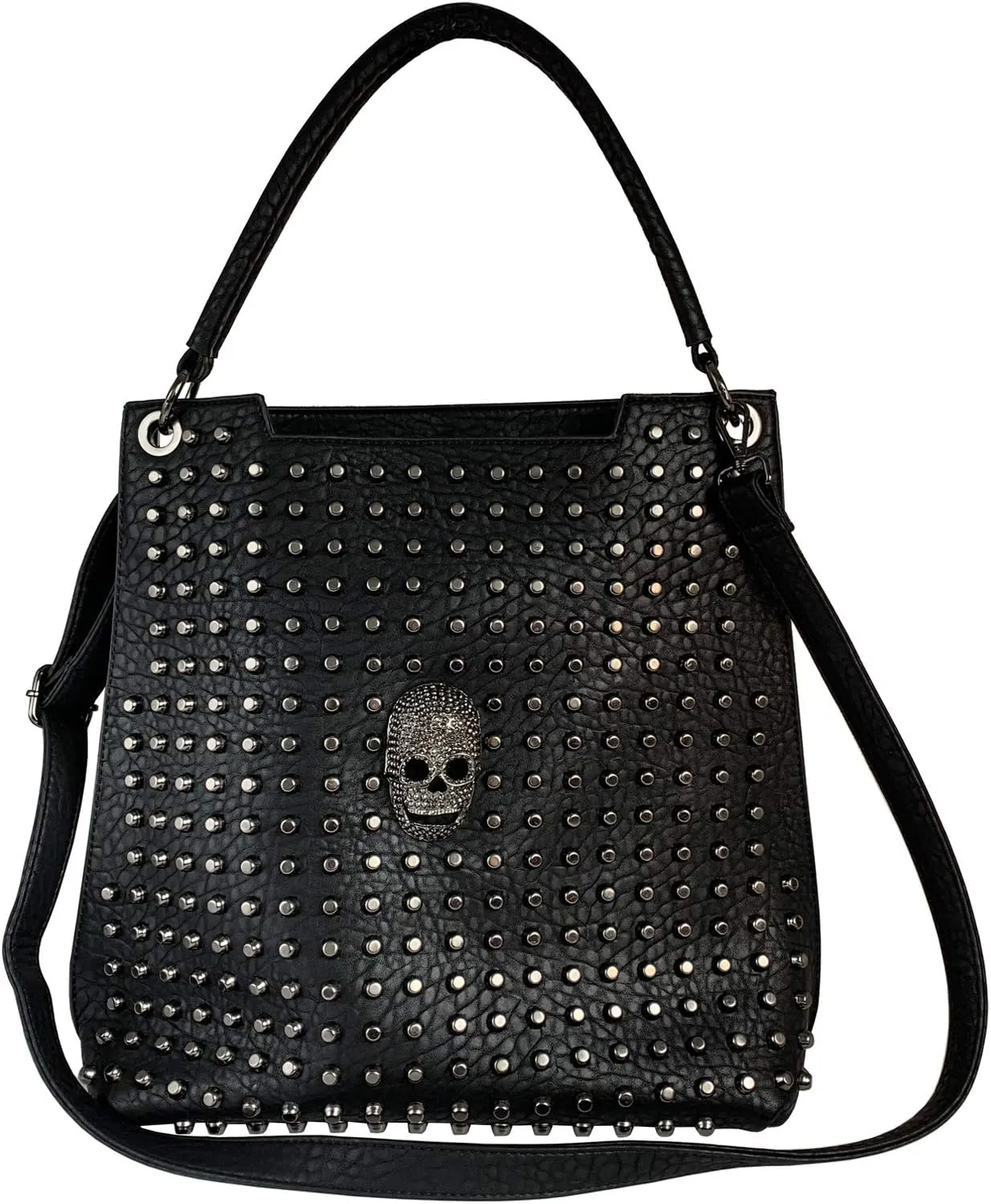 Women Studded Handbag Big Skull Purses Leather Tote Crossbody Shoulder Bag Black