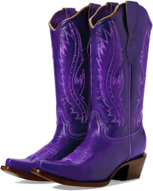 Women Vintage Embroidered Cowboy Boots Knee High Western Boots Chunky Stacked Heel Square Pointed Toe Mid Calf Cowgirl Boots Metallic Matte Pull On V Cut Fall Boot Exotic 4-11 M US