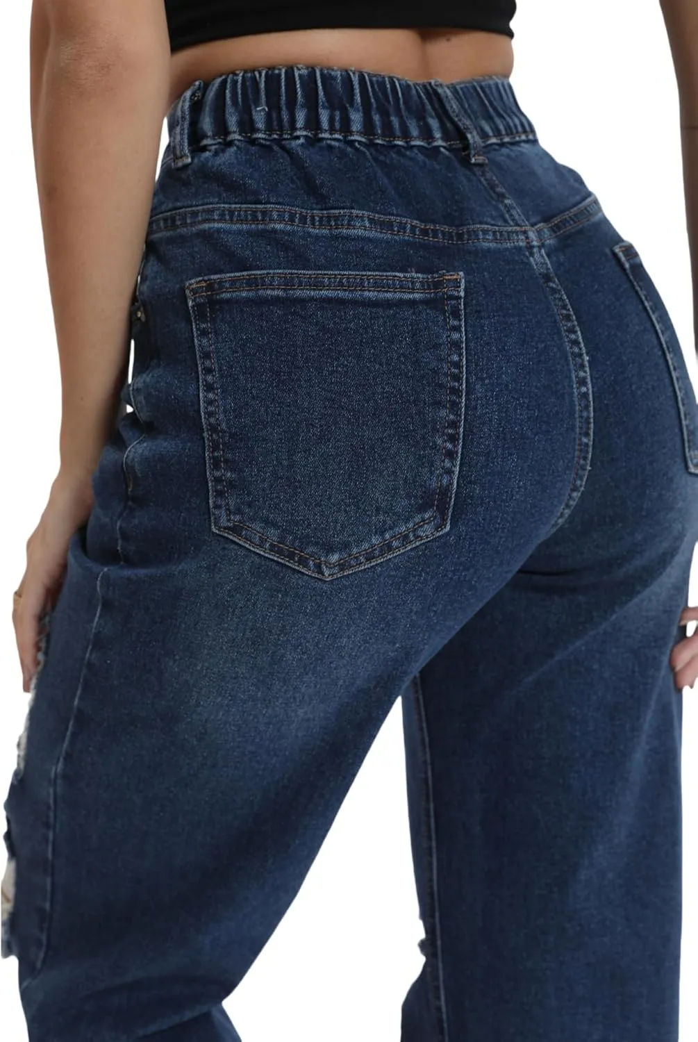 Women’s Baggy Wide Leg Distressed High Waisted Boyfriend Jeans Loose Denim Pant