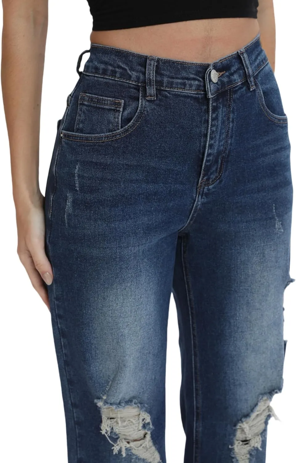 Women’s Baggy Wide Leg Distressed High Waisted Boyfriend Jeans Loose Denim Pant