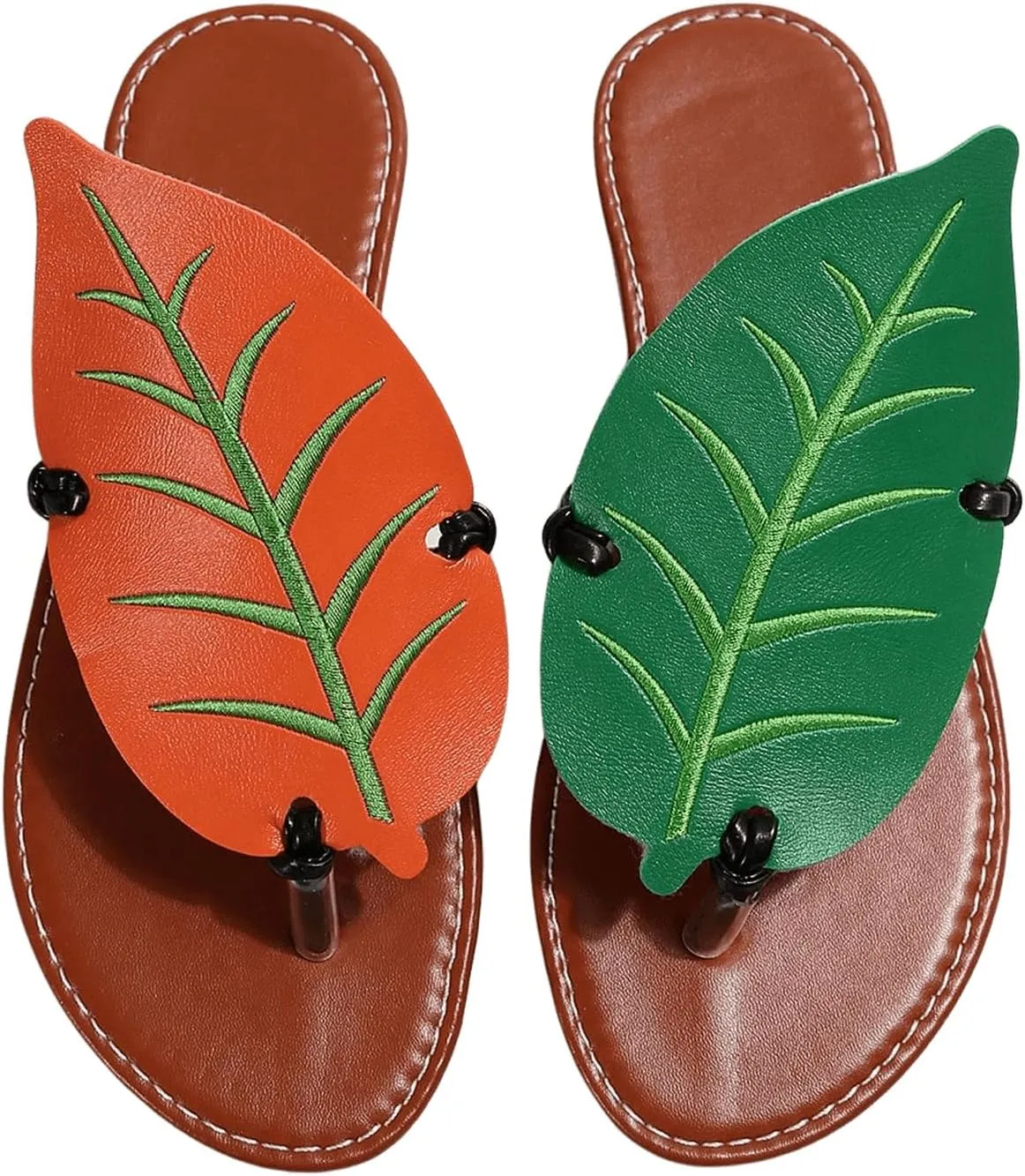 Women's Boho Leaf Appliques Thong Sandals Open Toe Outdoor Flip Flops Casual Slippers