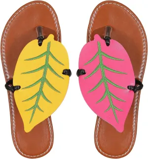 Women's Boho Leaf Appliques Thong Sandals Open Toe Outdoor Flip Flops Casual Slippers