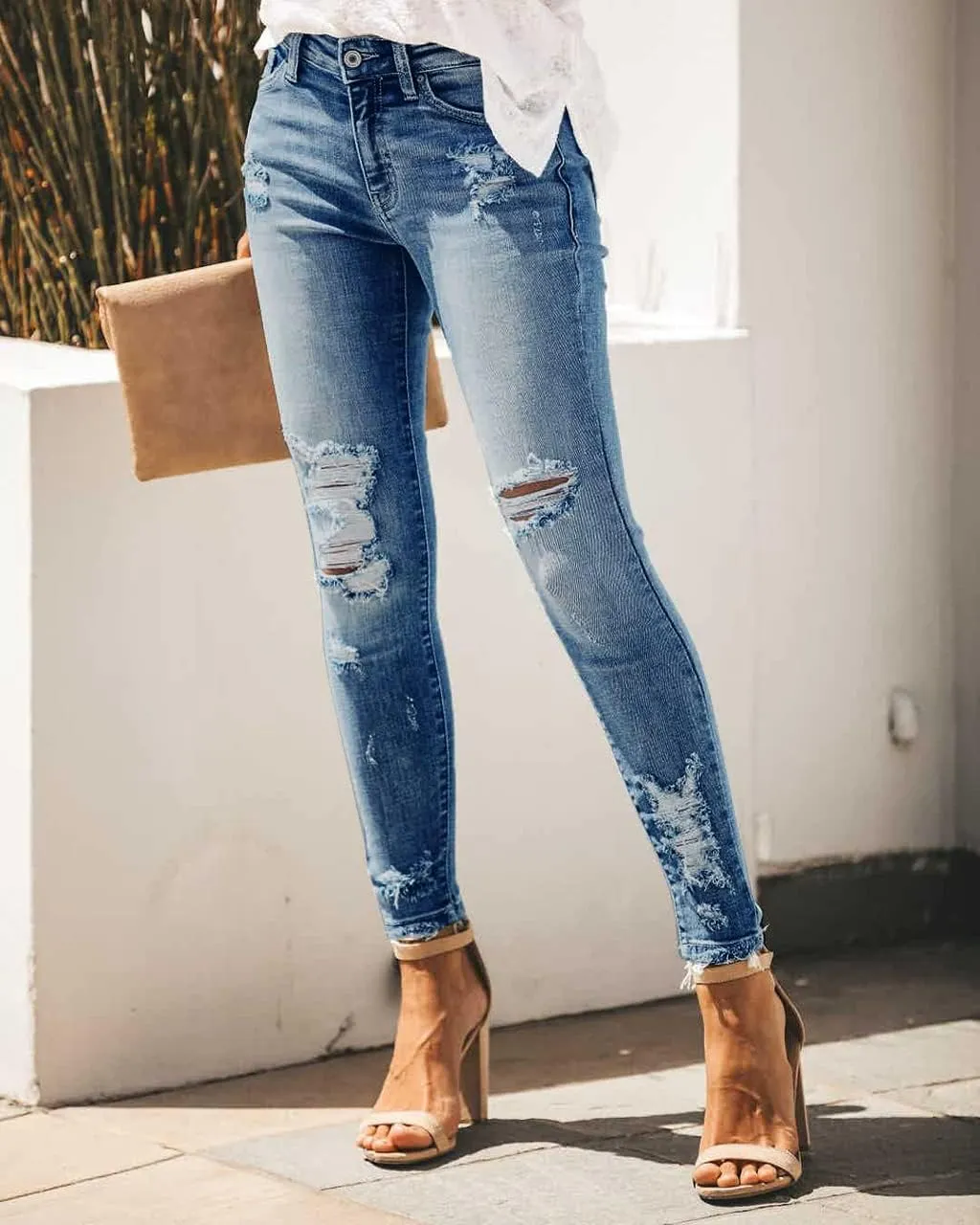 Women's Boyfriend Skinny Jeans Ripped Distressed Stretchy Denim Pants