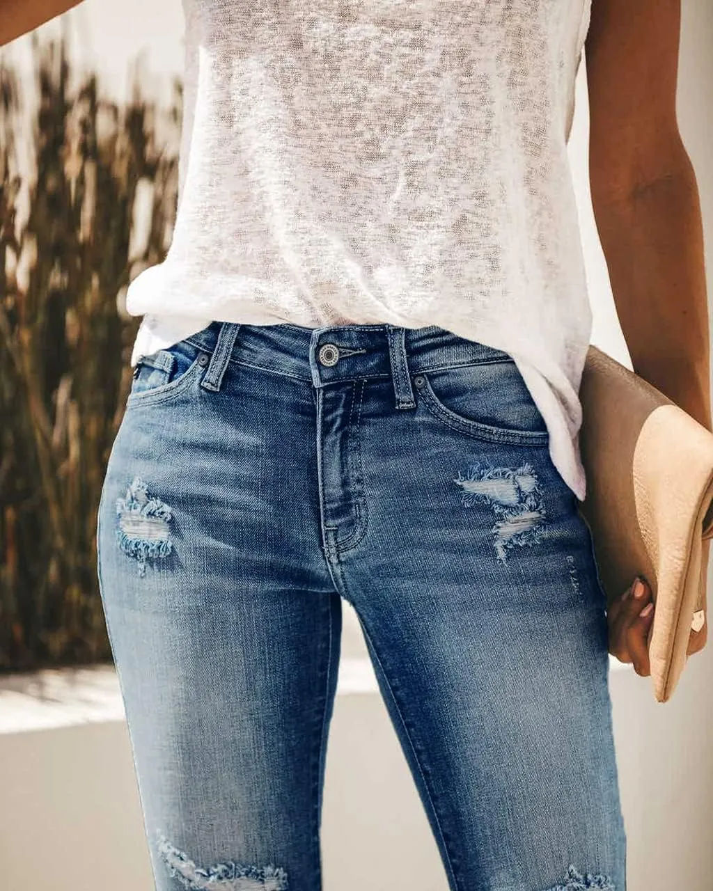 Women's Boyfriend Skinny Jeans Ripped Distressed Stretchy Denim Pants
