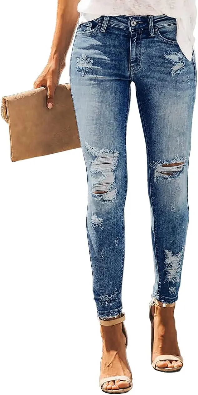 Women's Boyfriend Skinny Jeans Ripped Distressed Stretchy Denim Pants