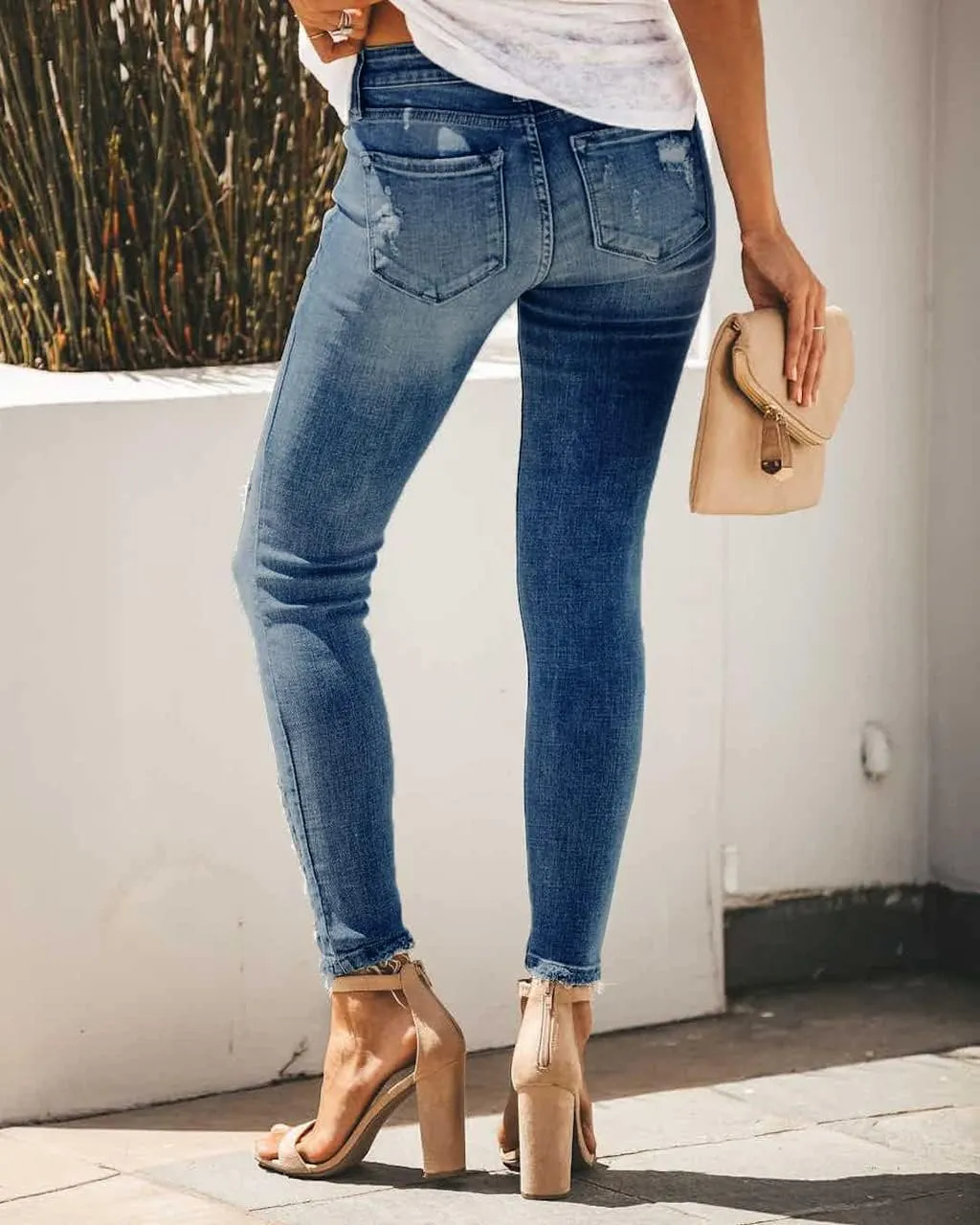 Women's Boyfriend Skinny Jeans Ripped Distressed Stretchy Denim Pants