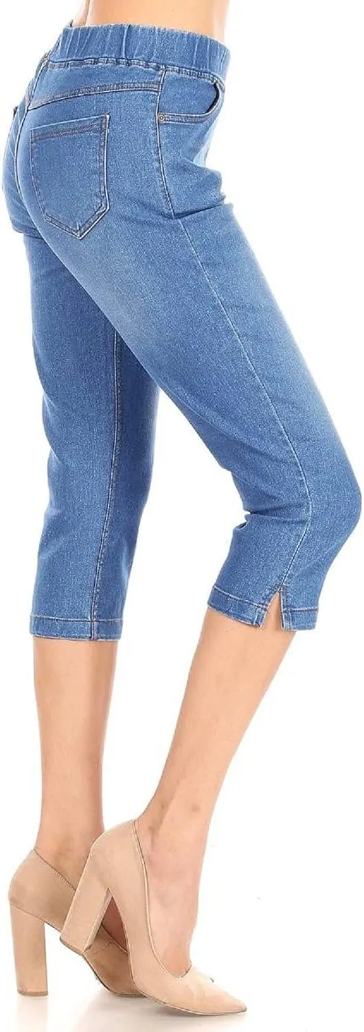 Women's Capri Jeans Skinny Jeggings Pull-On Denim Capris Pants with Pockets Regular & Plus Size