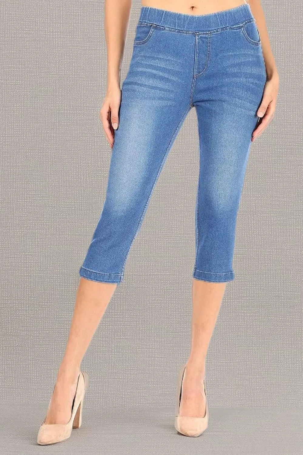 Women's Capri Jeans Skinny Jeggings Pull-On Denim Capris Pants with Pockets Regular & Plus Size