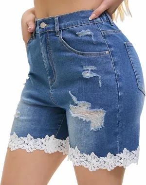 Women's Casual Denim Ripped Jean Short Summer Bermuda Butt Lifting Brazilian Raw Hem Distressed Cut Off Shorts
