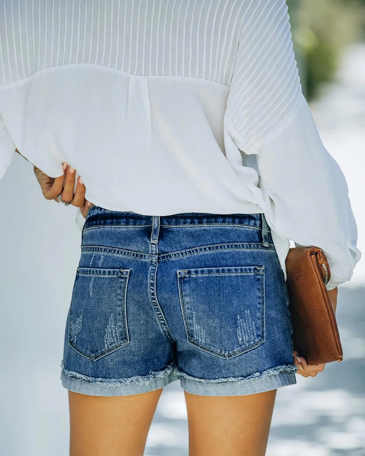 Womens Casual Stretch Denim Jean Shorts with Button Pockets for Summer