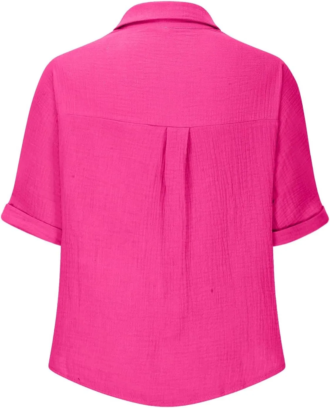 Womens Cotton Button Down Shirt Rolled Cuffed Short Sleeve Blouse Ladies Summer Casual V Neck Beach Cotton Tops