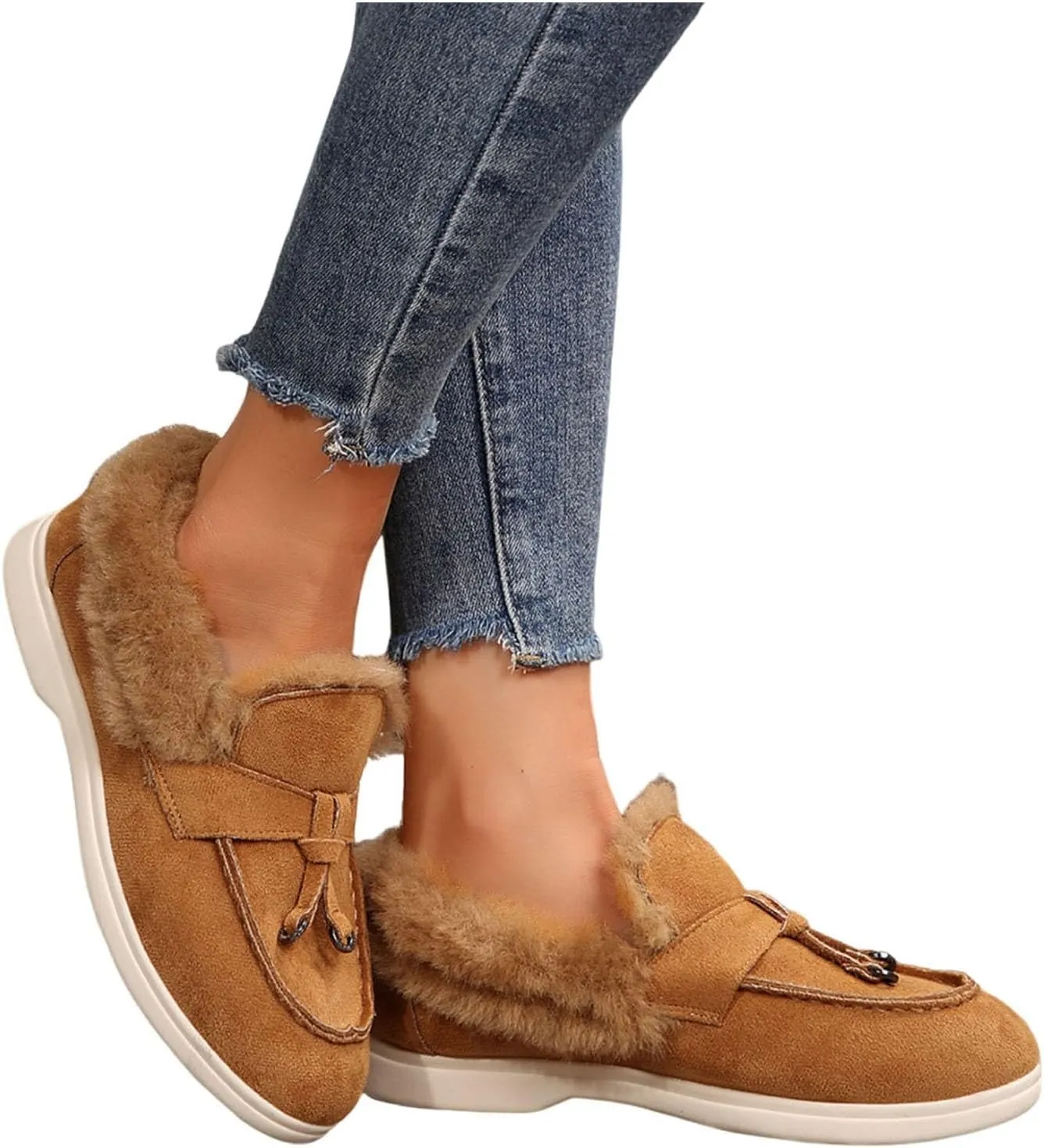Women's Cozy Casual Shoes Orthopedic Slip-On Loafers Winter Plush Insulation Boots Soft Suede Walking Shoes