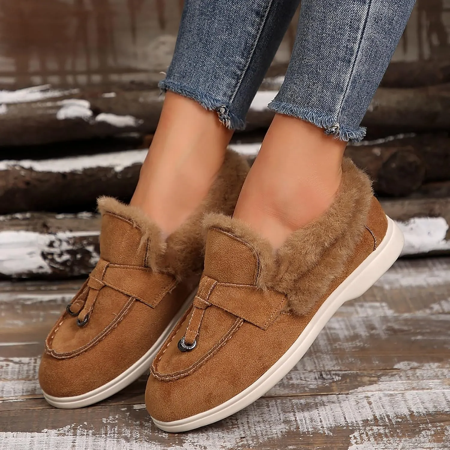 Women's Cozy Casual Shoes Orthopedic Slip-On Loafers Winter Plush Insulation Boots Soft Suede Walking Shoes