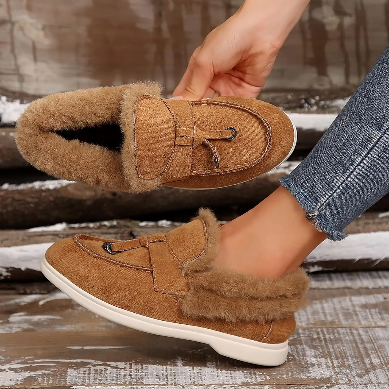 Women's Cozy Casual Shoes Orthopedic Slip-On Loafers Winter Plush Insulation Boots Soft Suede Walking Shoes