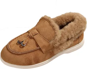 Women's Cozy Casual Shoes Orthopedic Slip-On Loafers Winter Plush Insulation Boots Soft Suede Walking Shoes