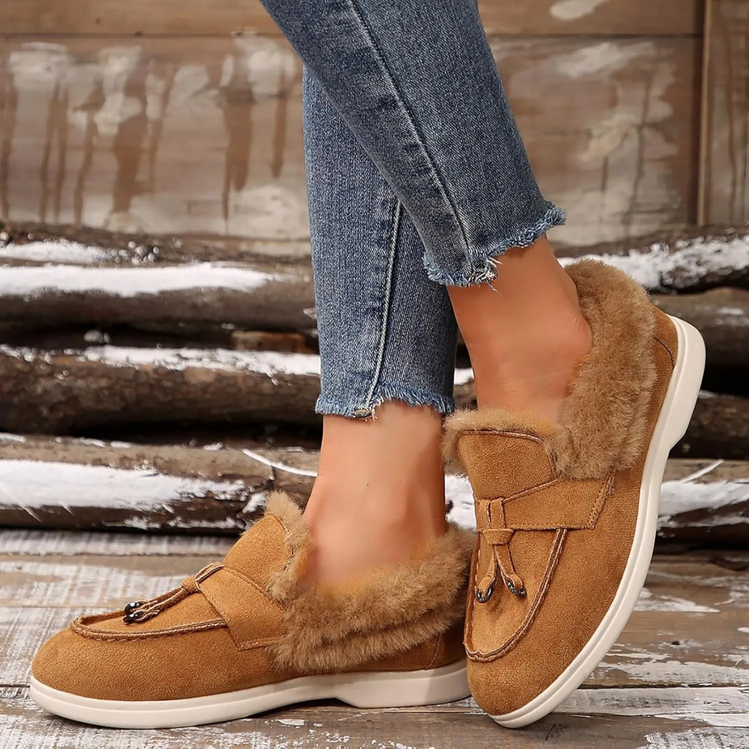 Women's Cozy Casual Shoes Orthopedic Slip-On Loafers Winter Plush Insulation Boots Soft Suede Walking Shoes