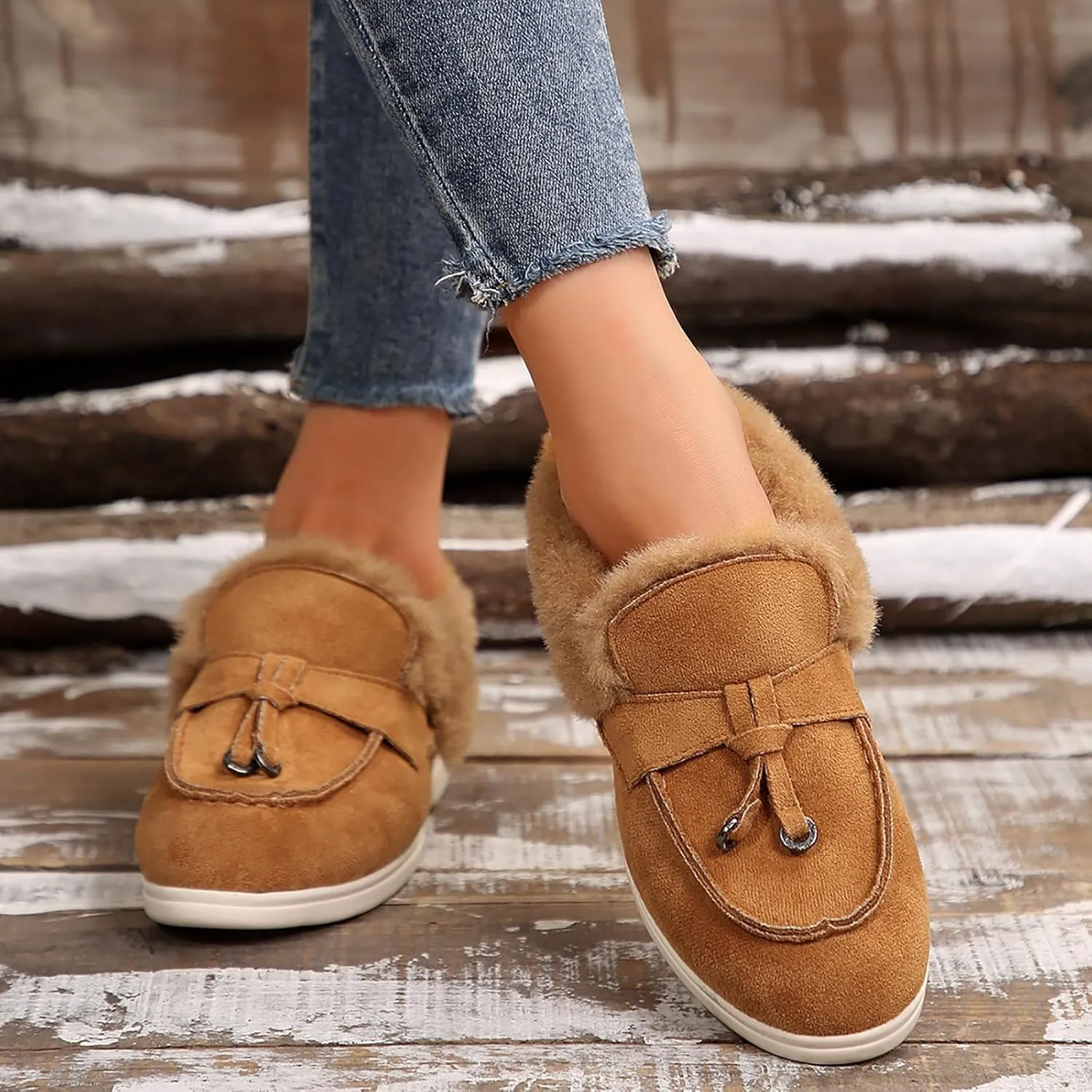 Women's Cozy Casual Shoes Orthopedic Slip-On Loafers Winter Plush Insulation Boots Soft Suede Walking Shoes