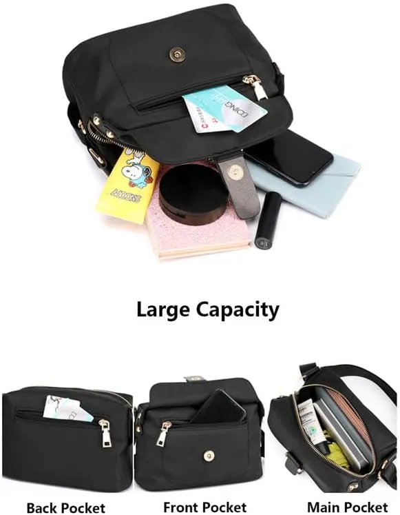 Women's Crossbody Handbags Nylon Crossbody Bags for Women Waterproof Shoulder Bag Travel Size Satchel Bags Hobo Handbag Black