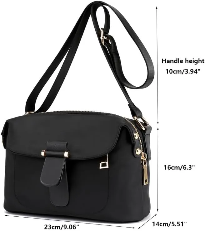 Women's Crossbody Handbags Nylon Crossbody Bags for Women Waterproof Shoulder Bag Travel Size Satchel Bags Hobo Handbag Black