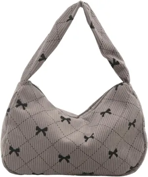 Women's Cute Bow Print Tote Shoulder Bag Small Corduroy Underarm Bag Trendy Handbag Wallet Travel Bag