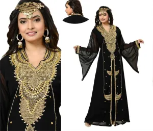 Women's Dubai Style Kaftan Farasha Dress N53- Black(36")