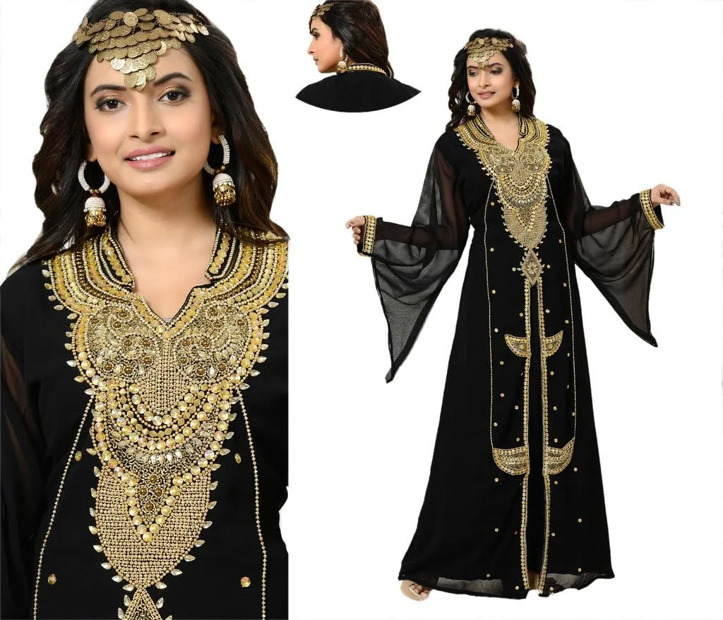 Women's Dubai Style Kaftan Farasha Dress N53- Black(42")