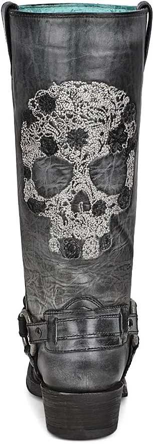 Women's Embroidered Skull and Harness Western Boot Round Toe - A4274