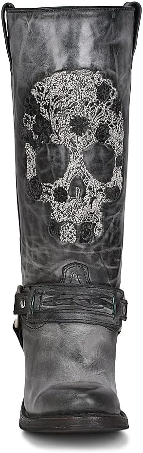 Women's Embroidered Skull and Harness Western Boot Round Toe - A4274