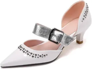 Women's Heeled Sandals Pointed Studded Beaded Pumps Snake Print Straps Buckle Kitten heels Closed Toe Stiletto Summer Shoes For Party Workplace Dinner Dating Casual 1.57IN