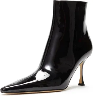 Women's High Heel Ankle Boots Crystal Heart Rhinestones Embellished Sexy Pointed Toe Stilettos Dress Black Booties
