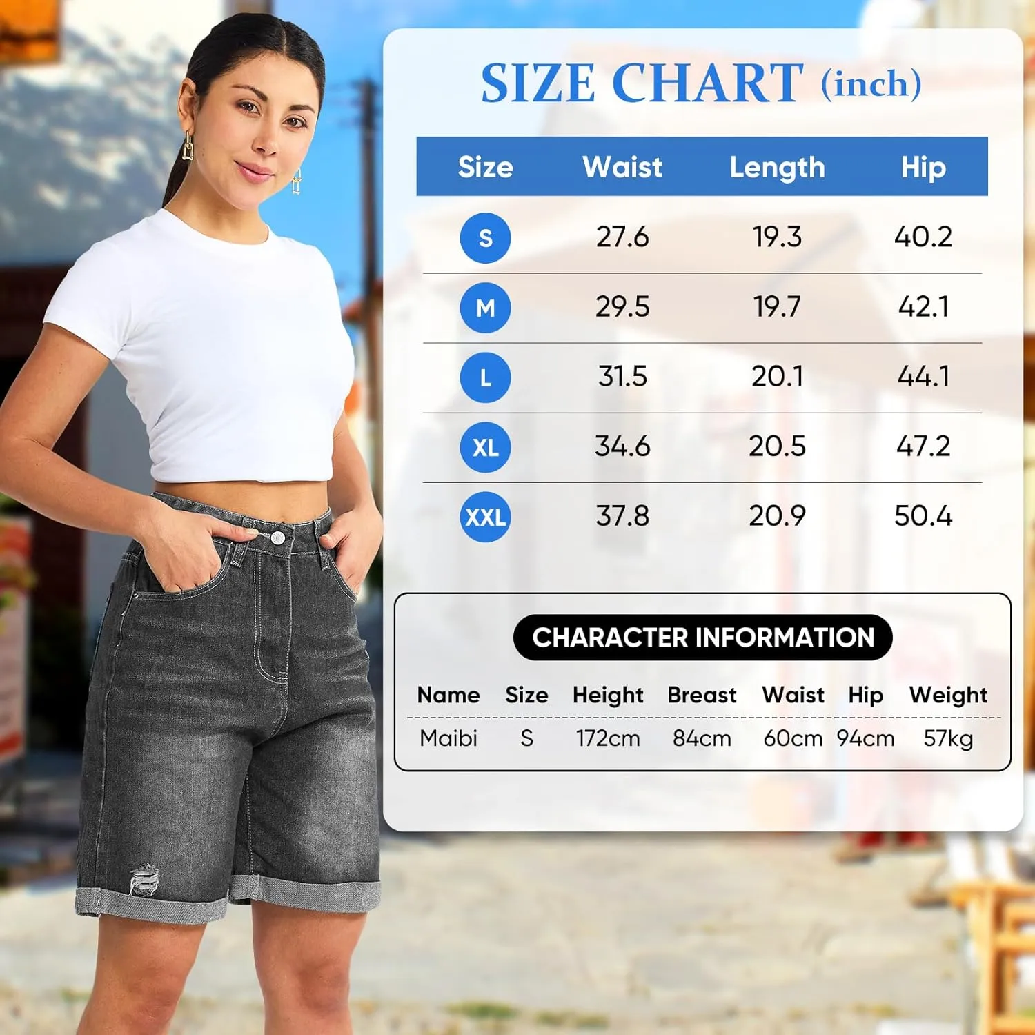Women's High Waist Long Jean Shorts for Women Girls Denim Shorts Ripped Distressed Jeans Short